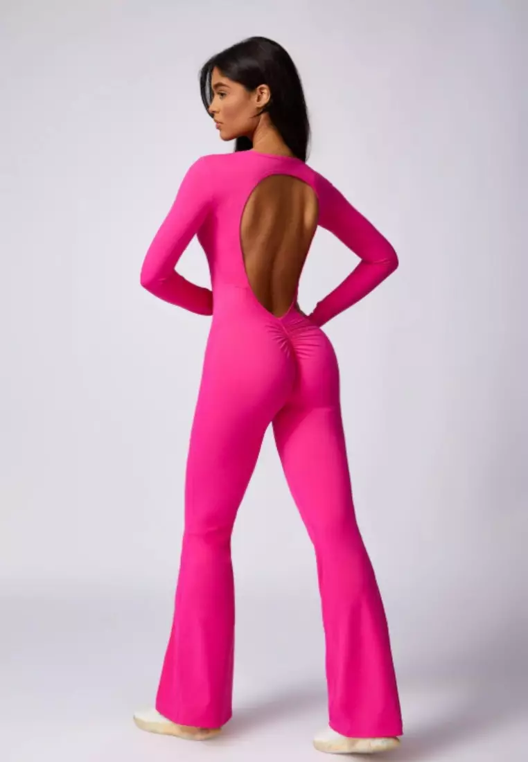 Selene Open Back Flare Jumpsuit – Sculpting Fit Premium Stretch Women Gym to Streetwear