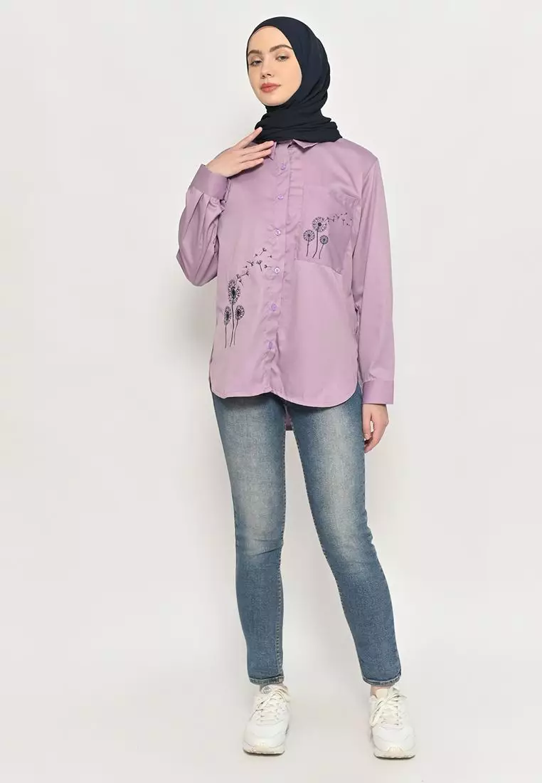 Azzura Embroidery Blouse Lilac