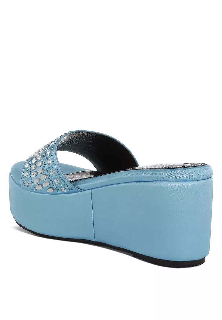 Diamante & Rhinestone Detail Stylish Flatforms in Blue
