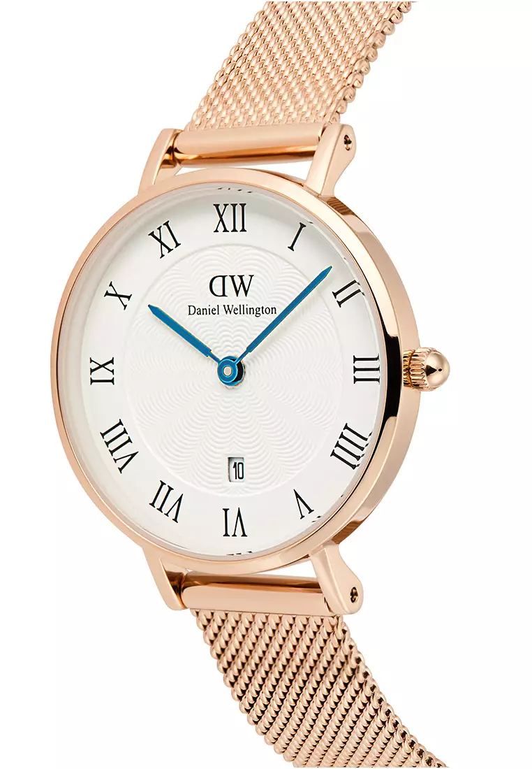 Petite 28mm Roman Numerals Date Melrose White Rose Gold Women Watch stainless steel watch DW Official Authentic Original jam tanggan perempuan DW jam tangan