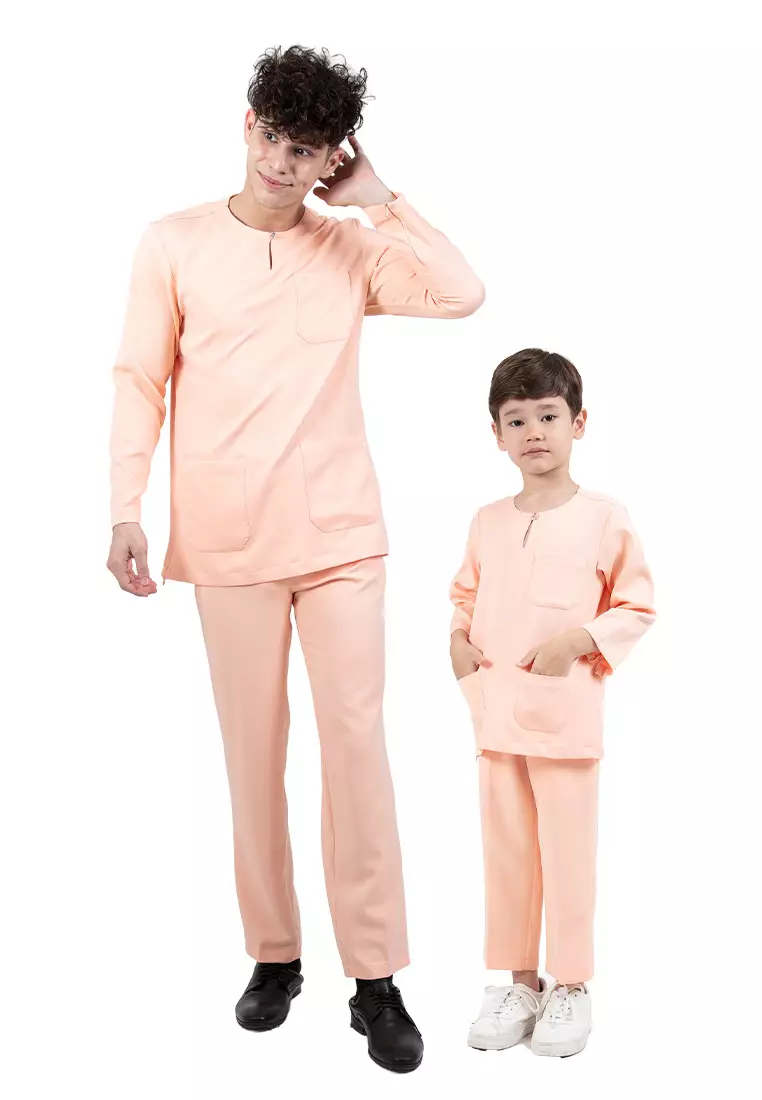 Alain Delon Slim Fit Baju Johor Ayah Anak Sedondon set - 19024504C-63Orange