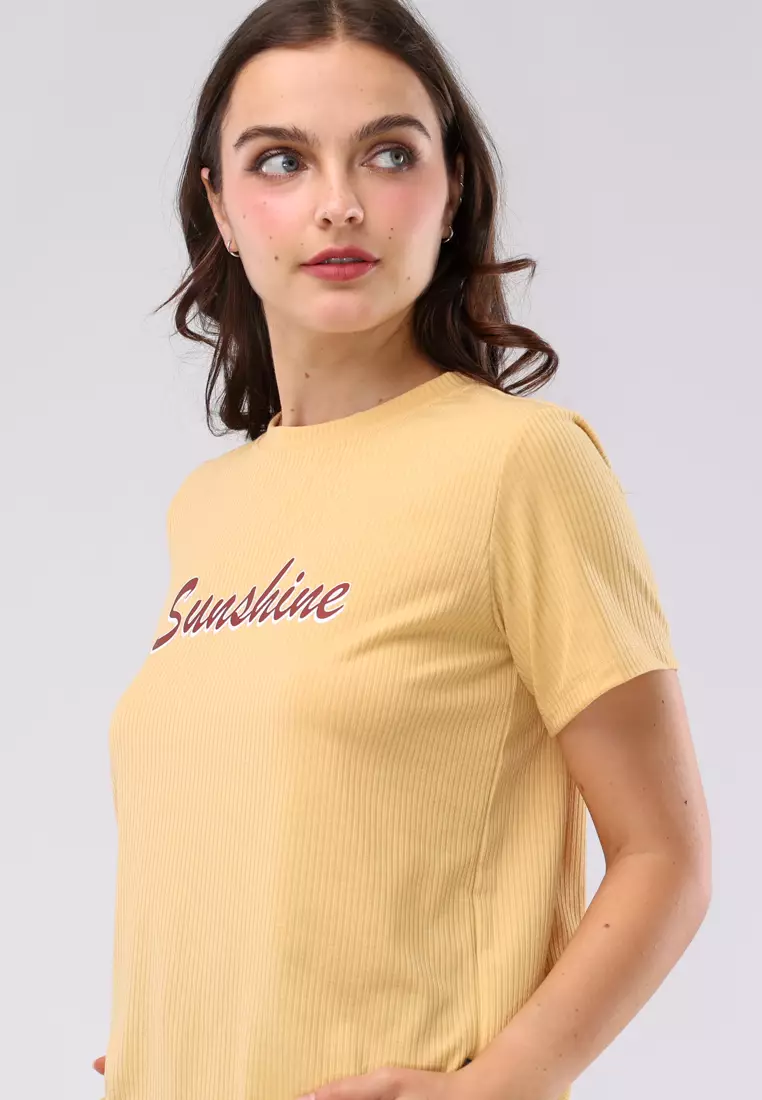 Special Ribbing Plain Knits Short Sleeves Blouse