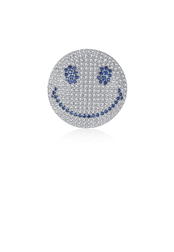 Glamorousky blue Simple Personality Geometric Round Smiley Face Brooch with Blue Cubic Zirconia 9ACA8AC6A51B6BGS_1