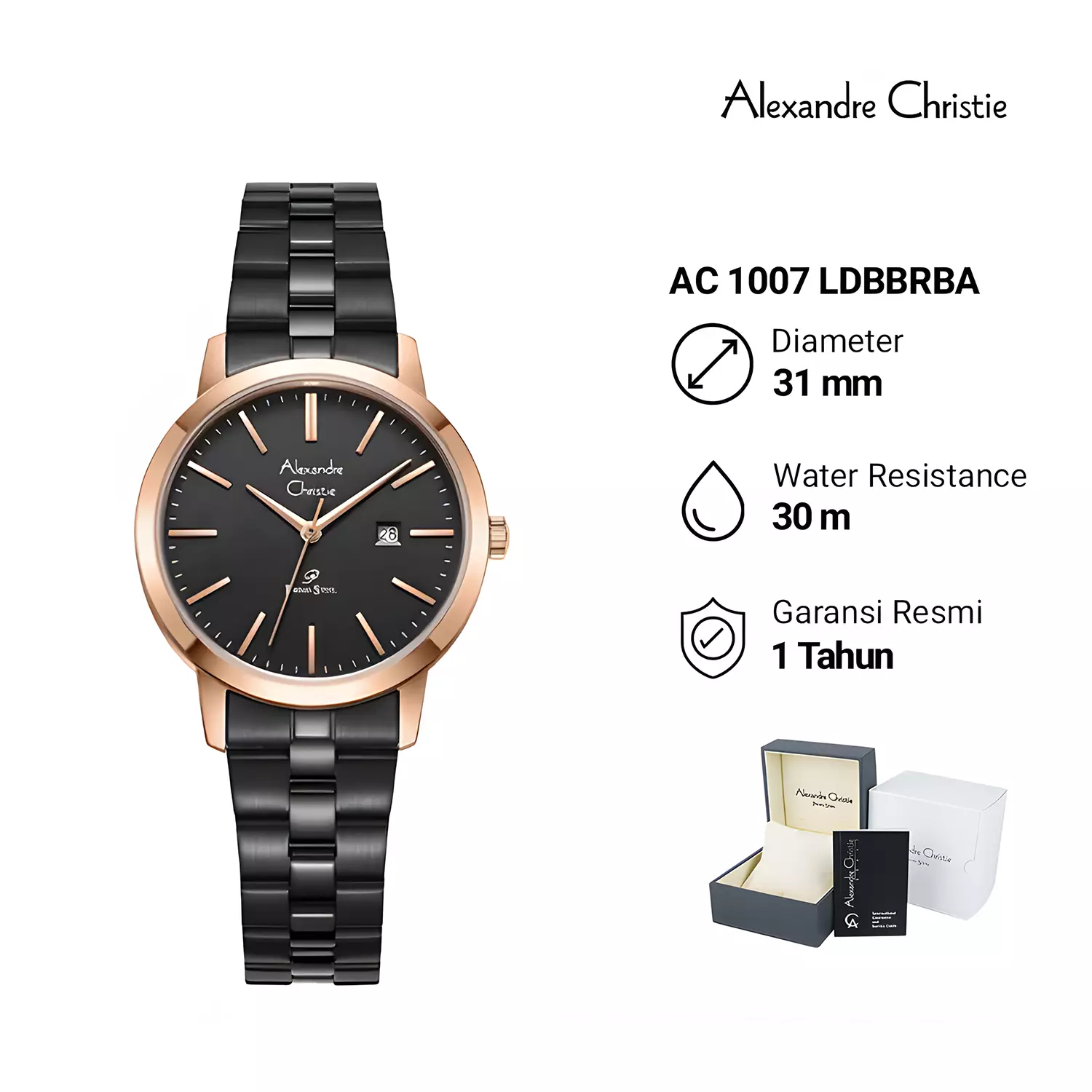 Jam Tangan Couple Pria Wanita - Primo Steel Series - Black Rose Gold Stainless Steel - 1007 MLDBBRBA