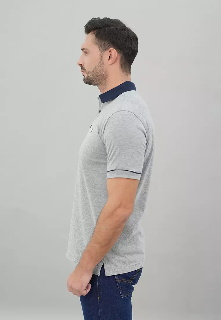 LGS - Kaos Casual Pria - Kaos Kerah Wangky - Kaos Polo Pria - Lengan Pendek - Polos Basic - Abu - Slim Fit - JWS.325.J3349F.39.C Katun Biru