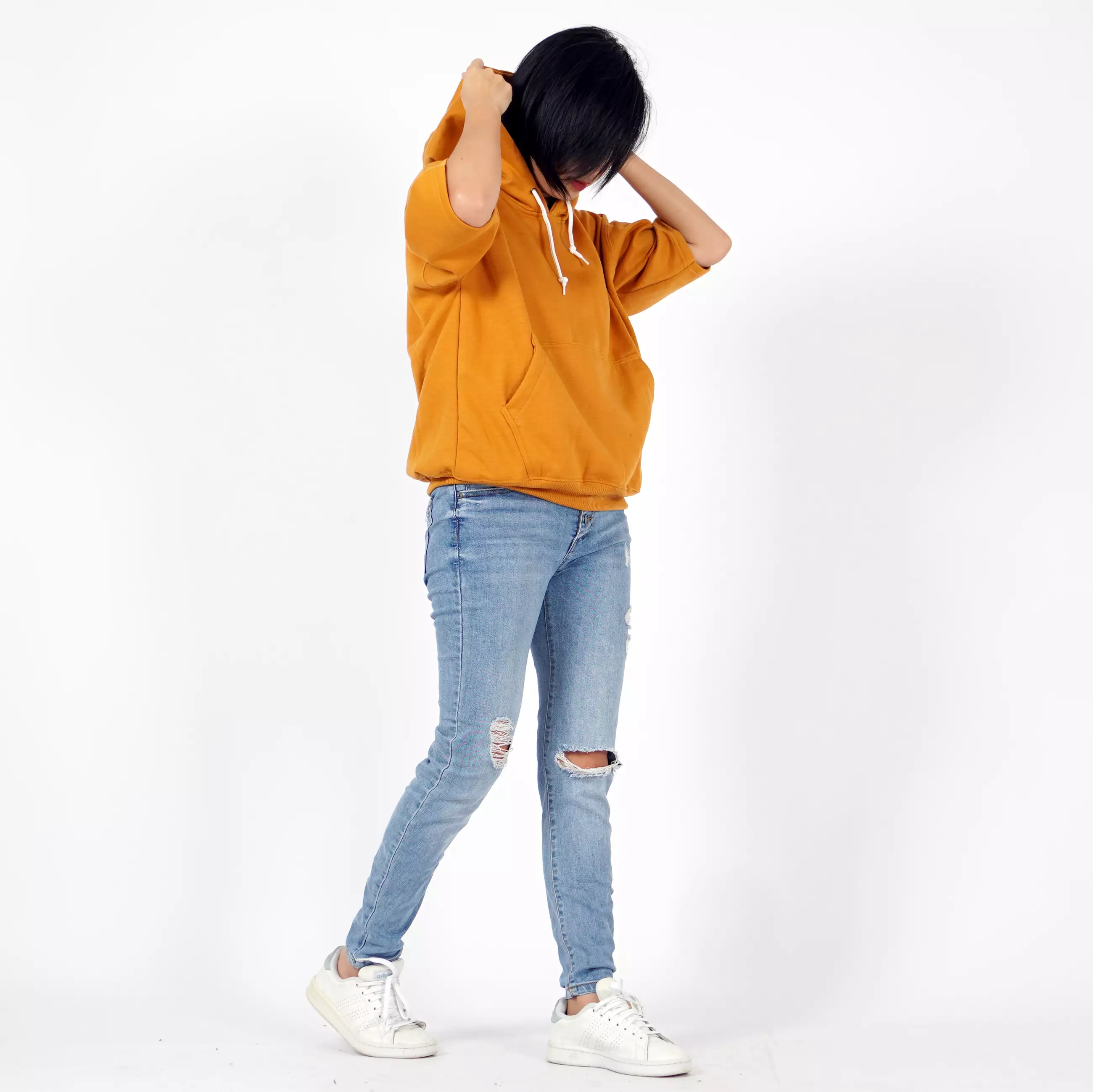  RICHA Top Hoodie Lengan Pendek Wanita Sweater Hoodie Short Sleeve-CARAMEL