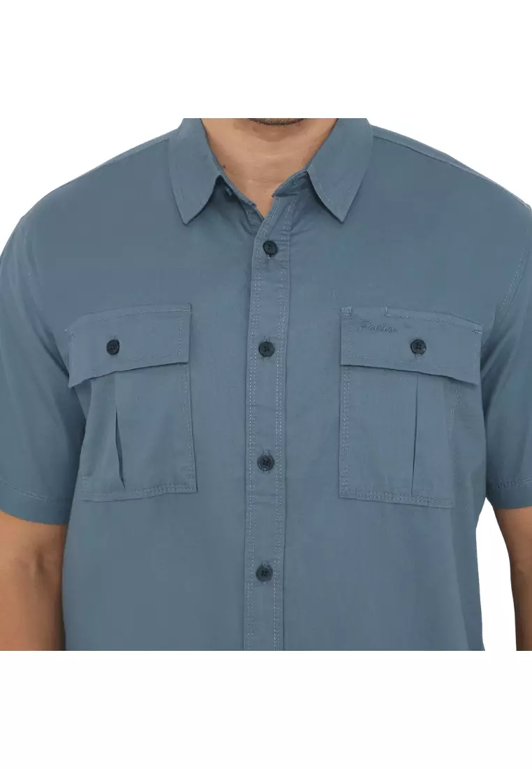 POLICE Kemeja Polos Cotton Kantong Dua Regular Fit Pria