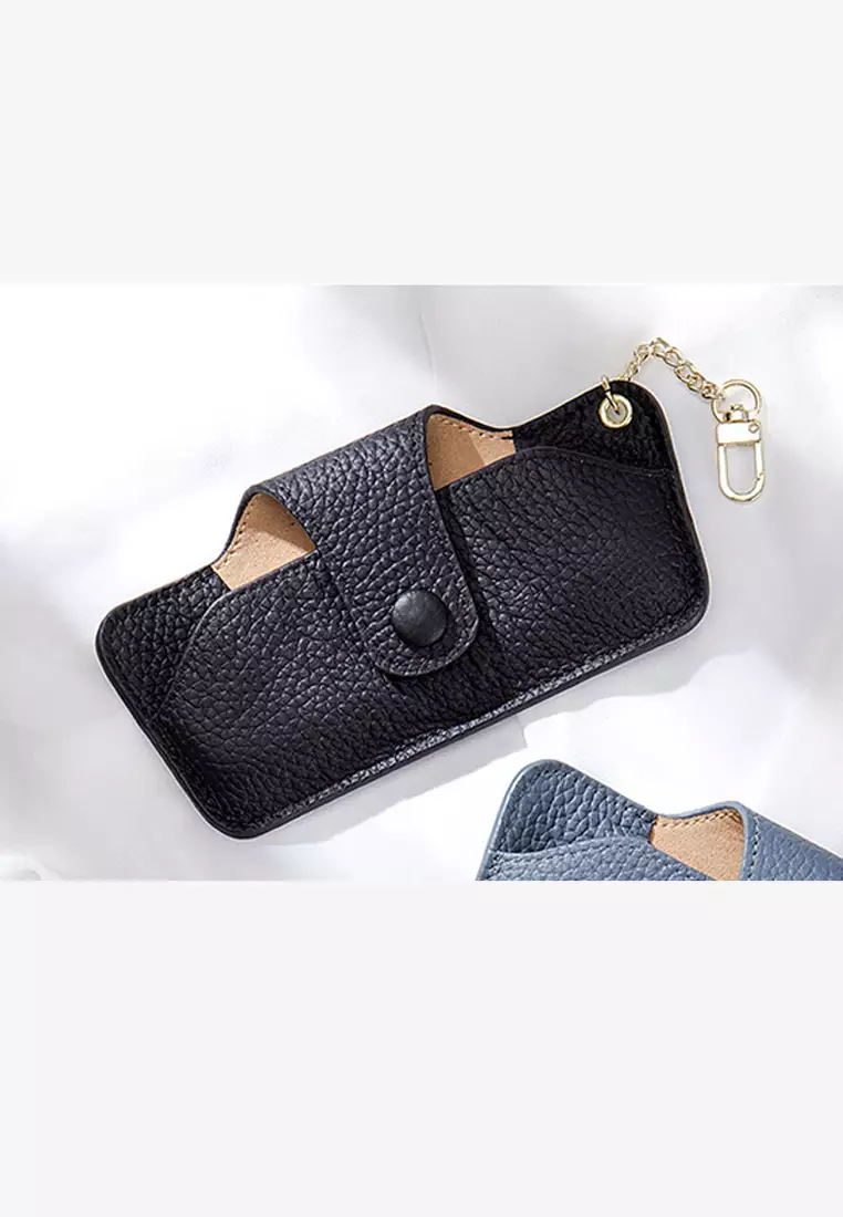 Full Grain Leather Minimalist Snap Button Glasses Case JW AN-9990