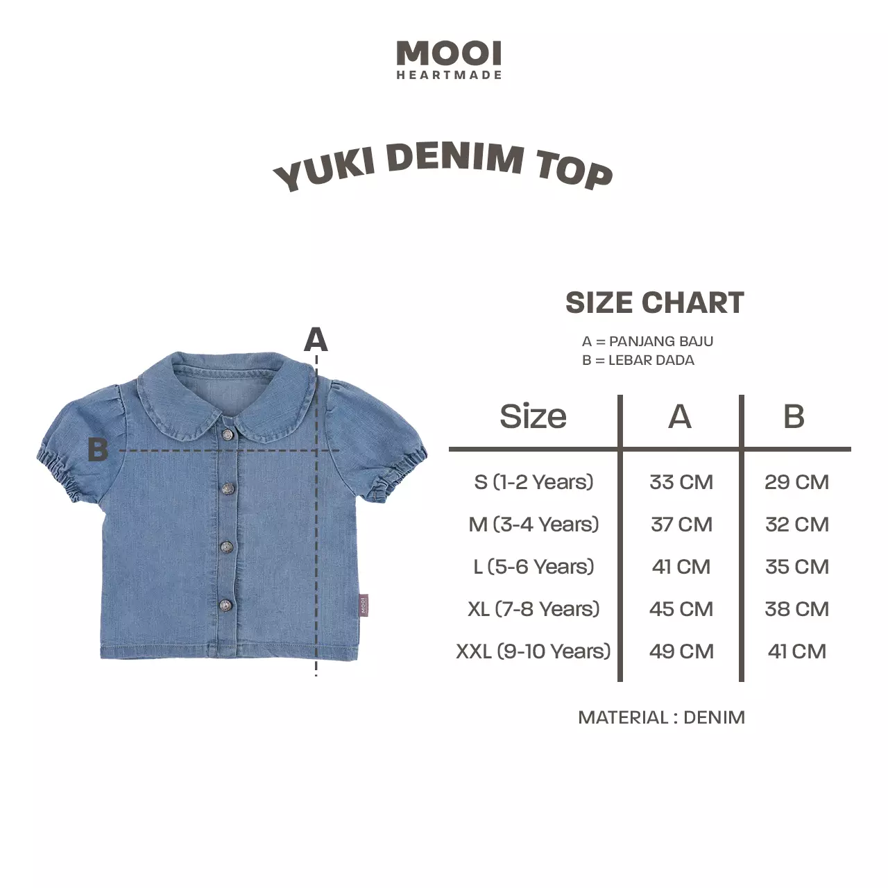 Mooi Kemeja Jeans Anak Yuki Denim Top - Medium Blue