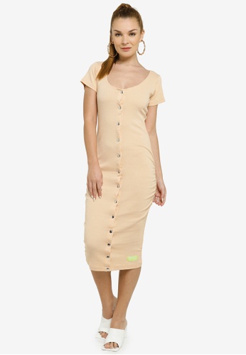 Public Desire beige Popper Detail Midi Dress 721DCAA7FFEFCFGS_1