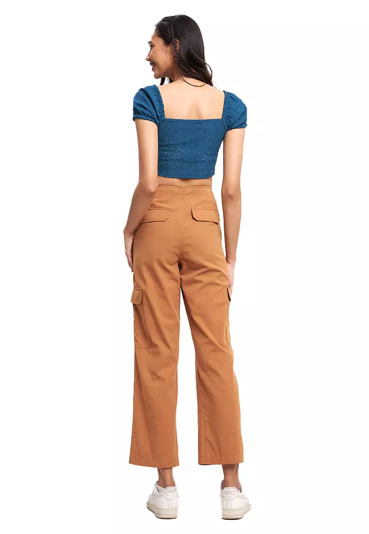 Eyelet Jersey Puff Sleeve Top
