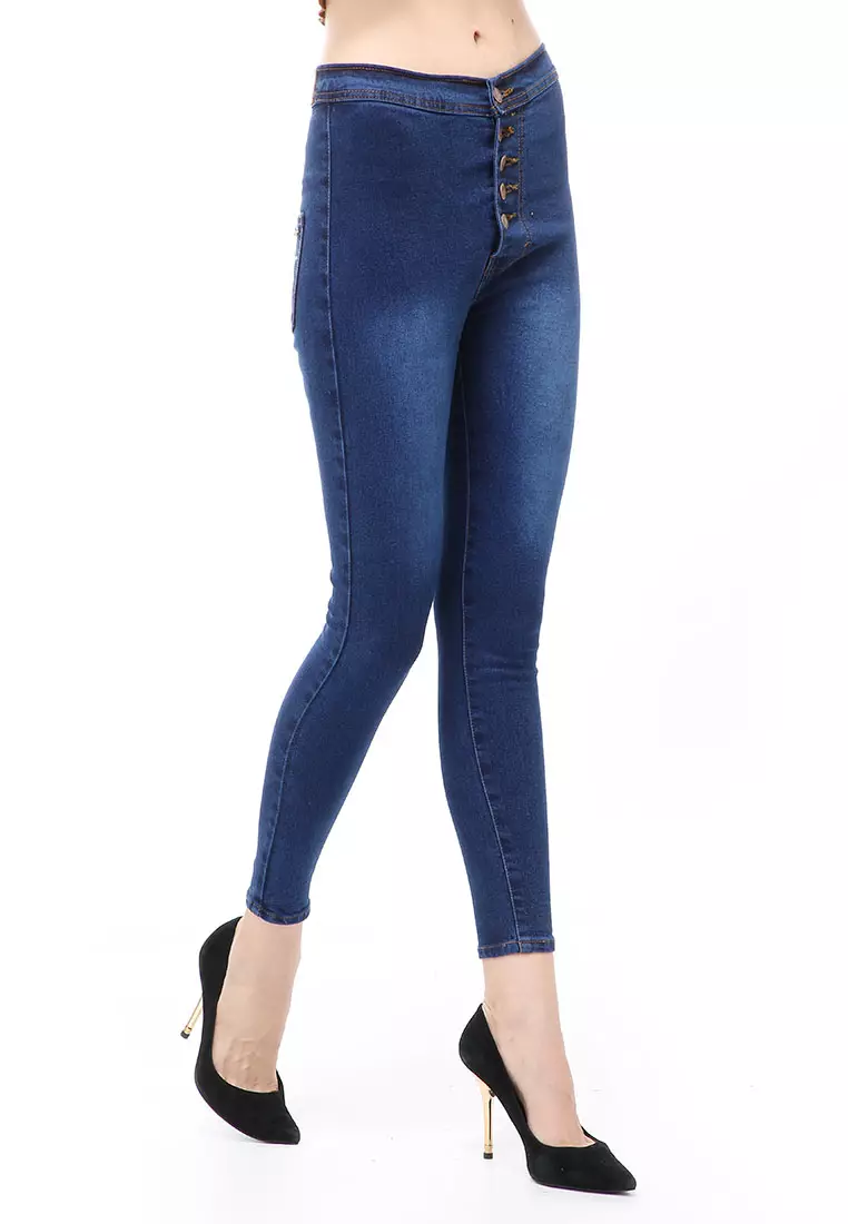 Jourel Long Pants Wanita Skinny Jeans Classic Highwaist 5 Button Material Denim ORIGINAL