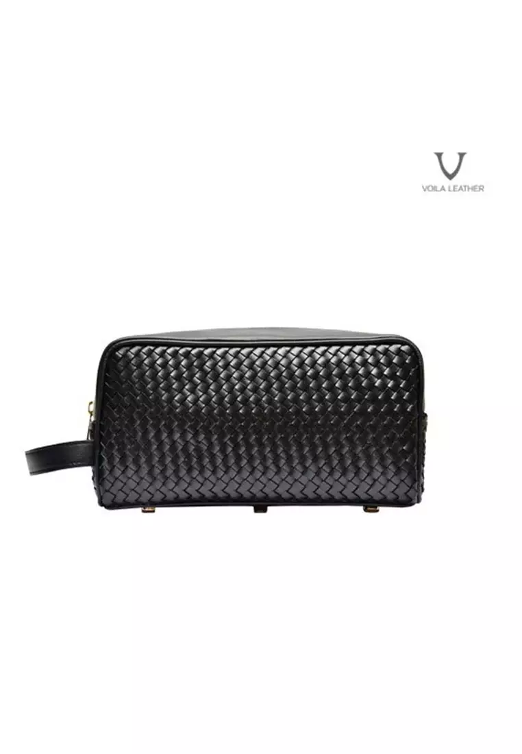 Pouch Anyaman Kulit Asli Voila New Andrea Black