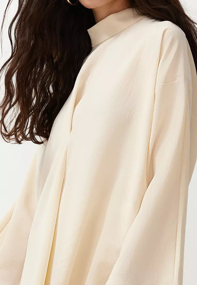 Modest Mock Neck Blouse With Elastic Pants Set