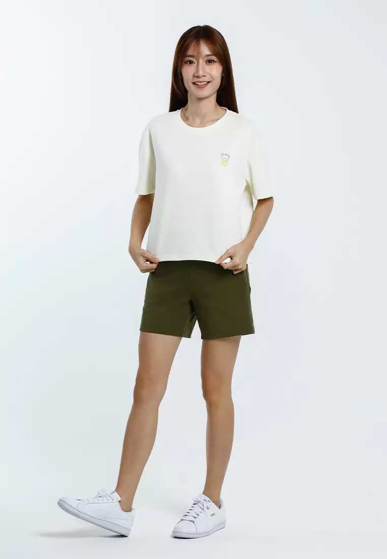 Forest Baju T-Shirt Perempuan | Forest Ladies Premium Weight Air Cotton Loose Fit Crop Tee - 822522-18Cream