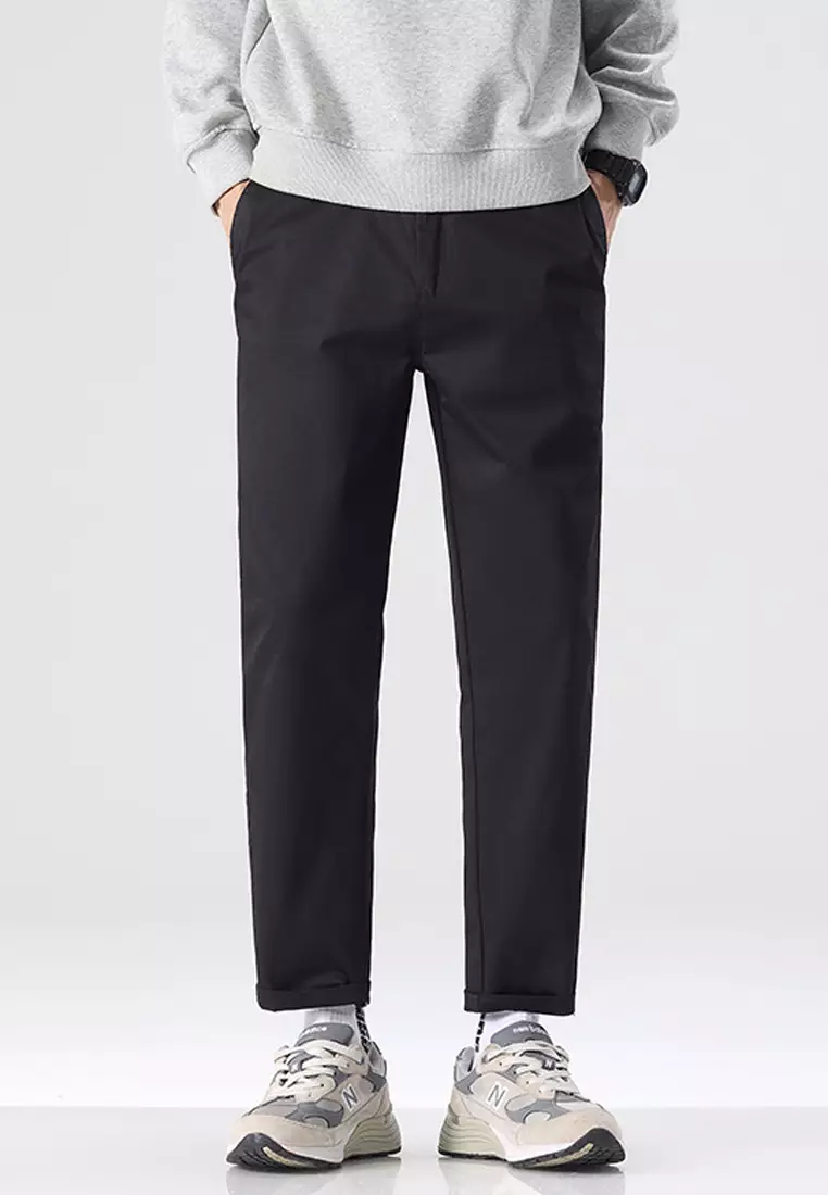 型男修身斜布褲