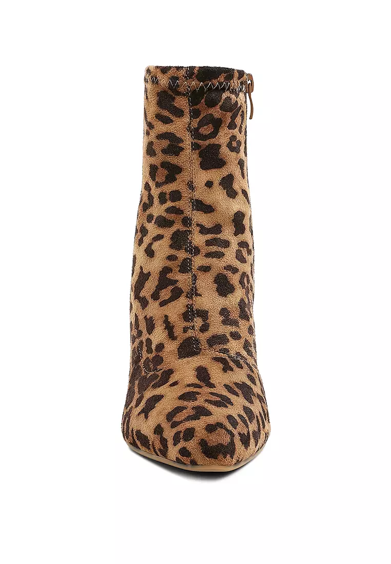 Microfiber Wedge Sock Boots in Leopard
