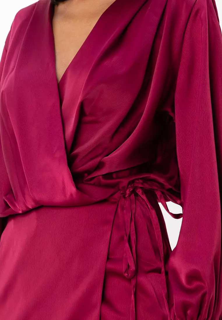 Satin Wrap Mini Dress with Tie Detail