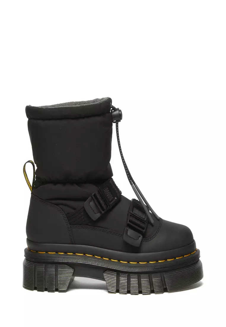 Discount on Dr. Martens  shoes - SKU: Audrick Padded Lo Snowplow Soft Poly Leather Black Boots Women