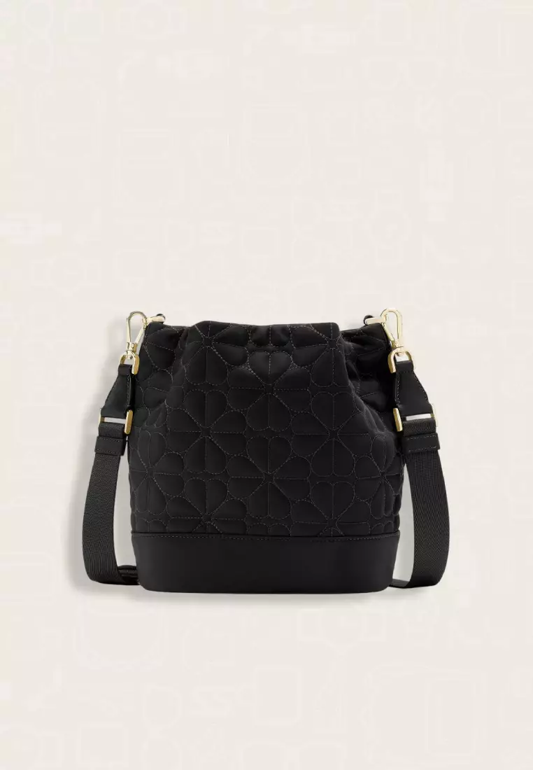 Kate Spade Spade Flower Quilted Fabric Bucket Bag Black