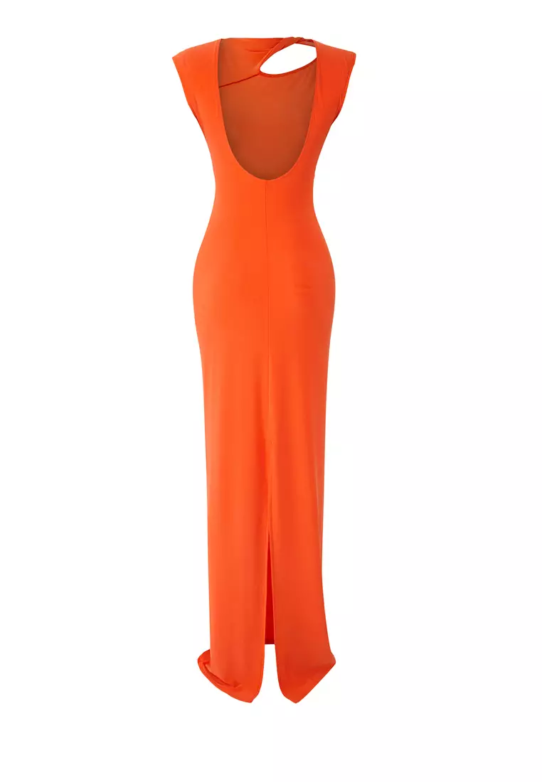 Orange Accessory Detailed Knitted Long Elegant Evening Dress Graduation Dress TPRSS25AE00097