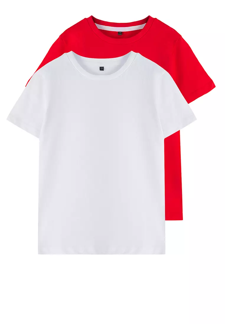 Red-White Boy's T-Shirt 100% Cotton Short Sleeve Knitted