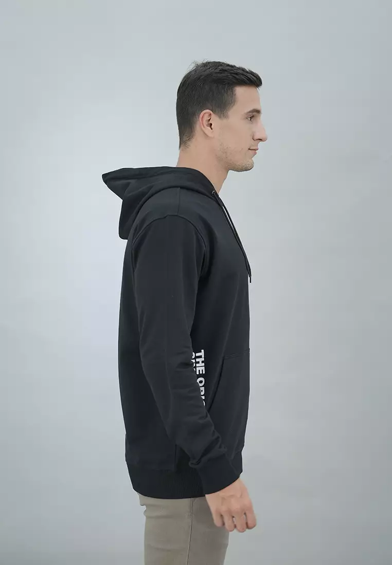 LGS Street - Hoodie Casual Pria Lengan Panjang Motif Polos Hitam Sablon Basic - SH.10.H029.003.C