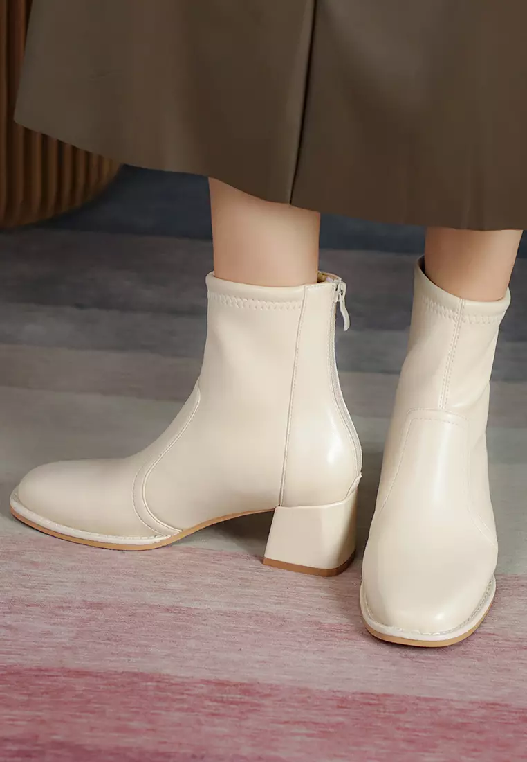 5CM Square Toe Synthetic Leather Ankle Boots 850-1