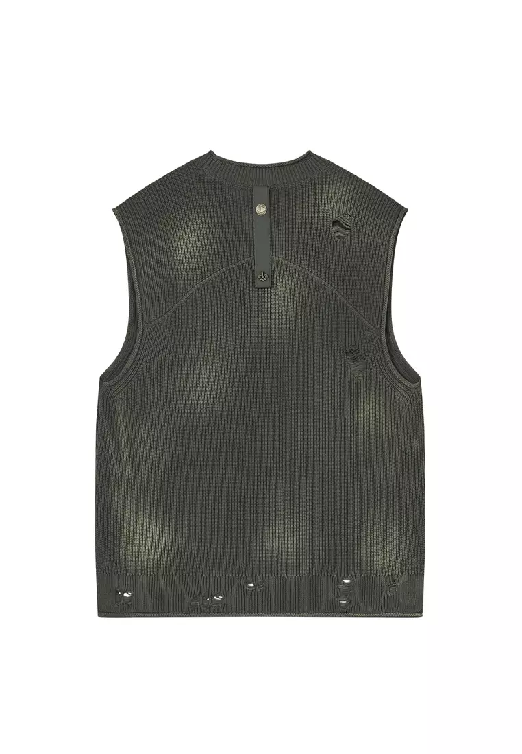 男裝鳶尾花 LOGO 破洞全棉針織毛衣背心