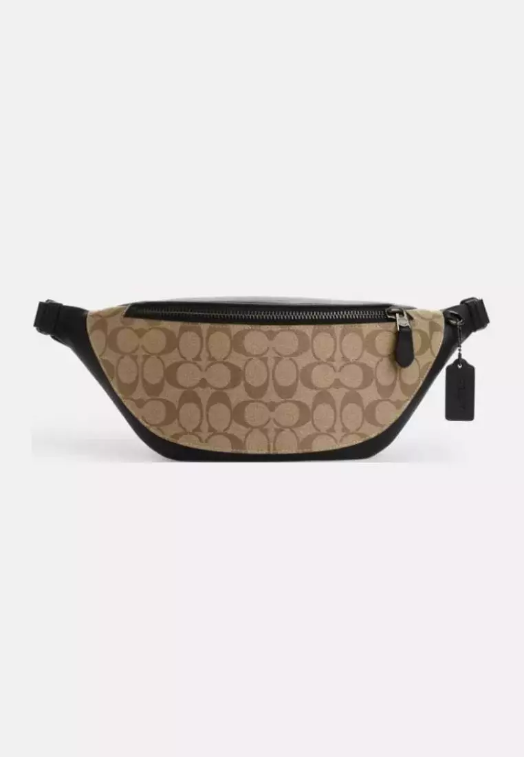Coach Warren Belt Bag In Signature Canvas Khaki Black