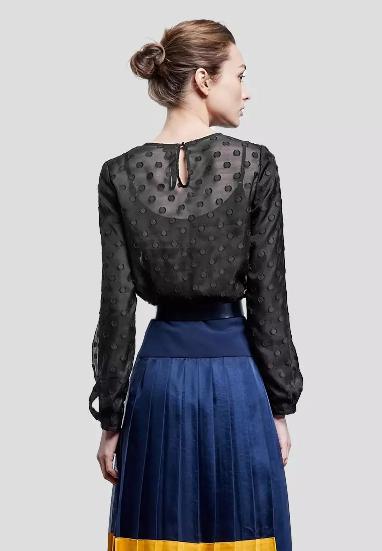 Buy iROO Organza Dotted Navy Blouse 2025 Online ZALORA