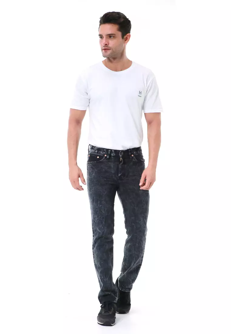 Nemanja Celana Jeans Panjang Pria Reguler Fit Casual Long Pants Material Denim ORIGINAL - Snow Black