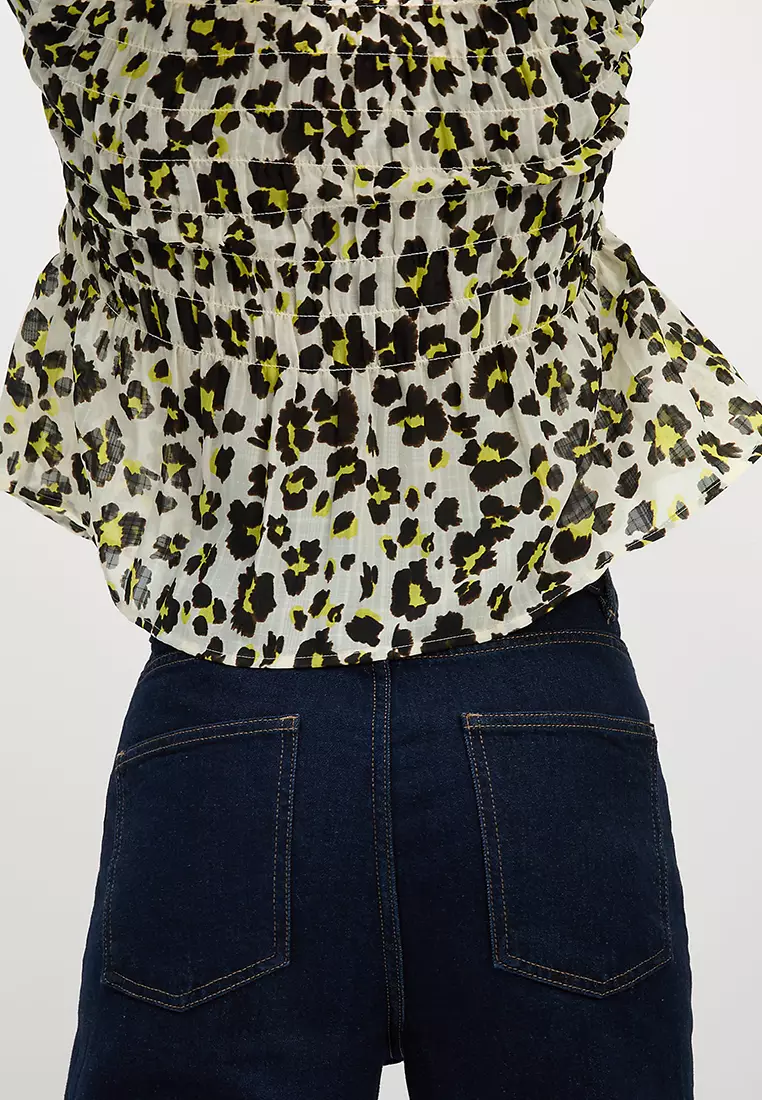 Shirred Tie Front Blouse