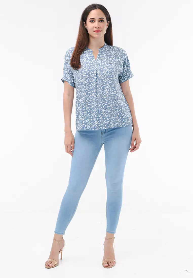 Woven Printed Soft Linen Short Sleeve Blouse