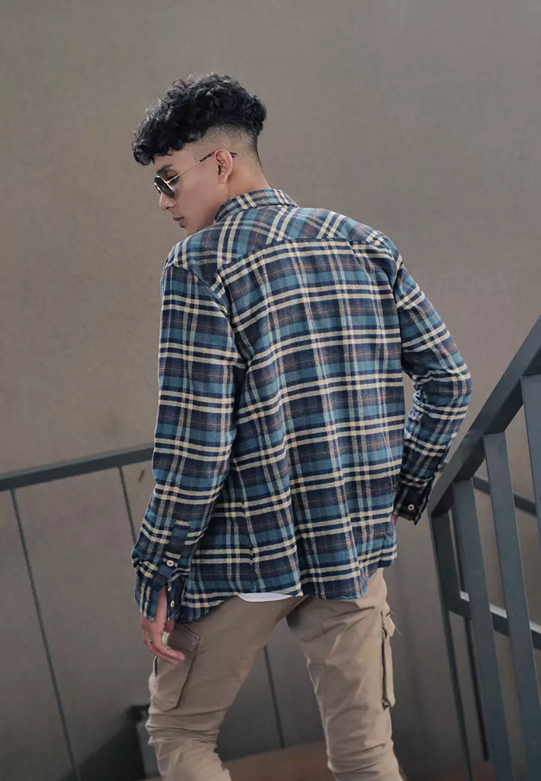 OXCON Extra Comfort Authentic Flannel Shirt Turqoise Cream