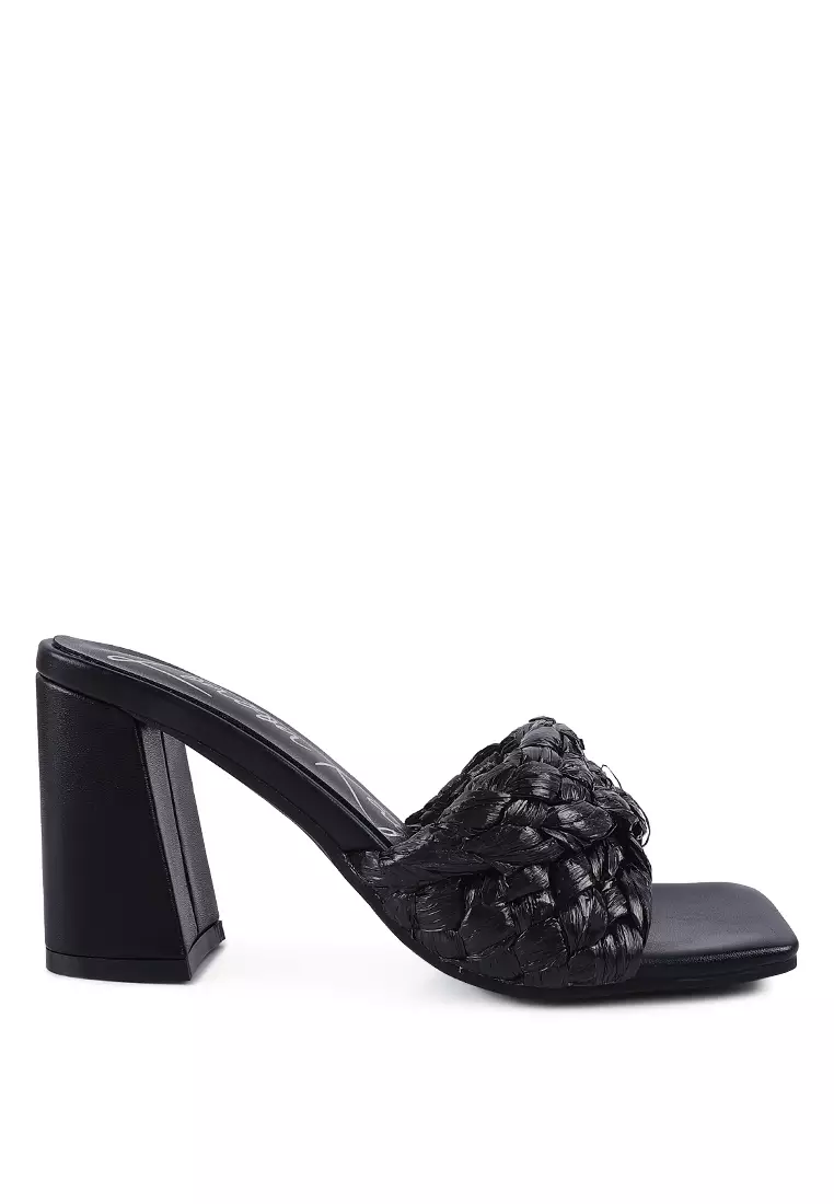 Discount on London Rag  shoes - SKU: Black Braided Raffia Block Heel