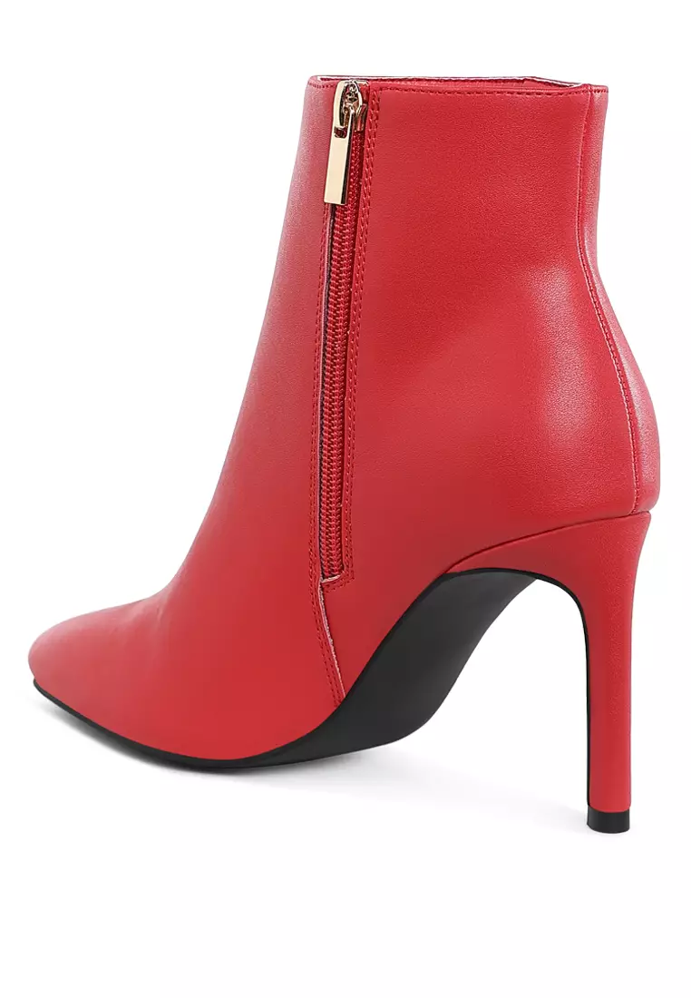 Textured Stiletto Heel Ankle Boots In Red