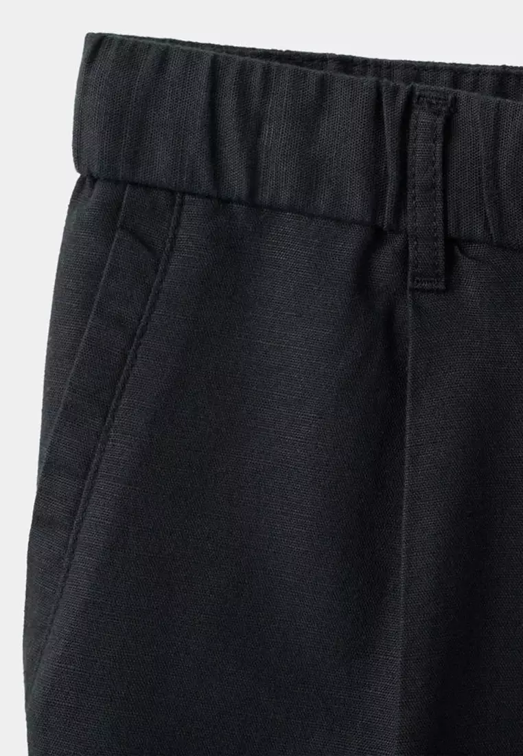 Slim Fit Cropped Linen-Cotton Trousers
