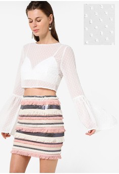 MISSGUIDED  Dobby Bell Sleeve Blouse