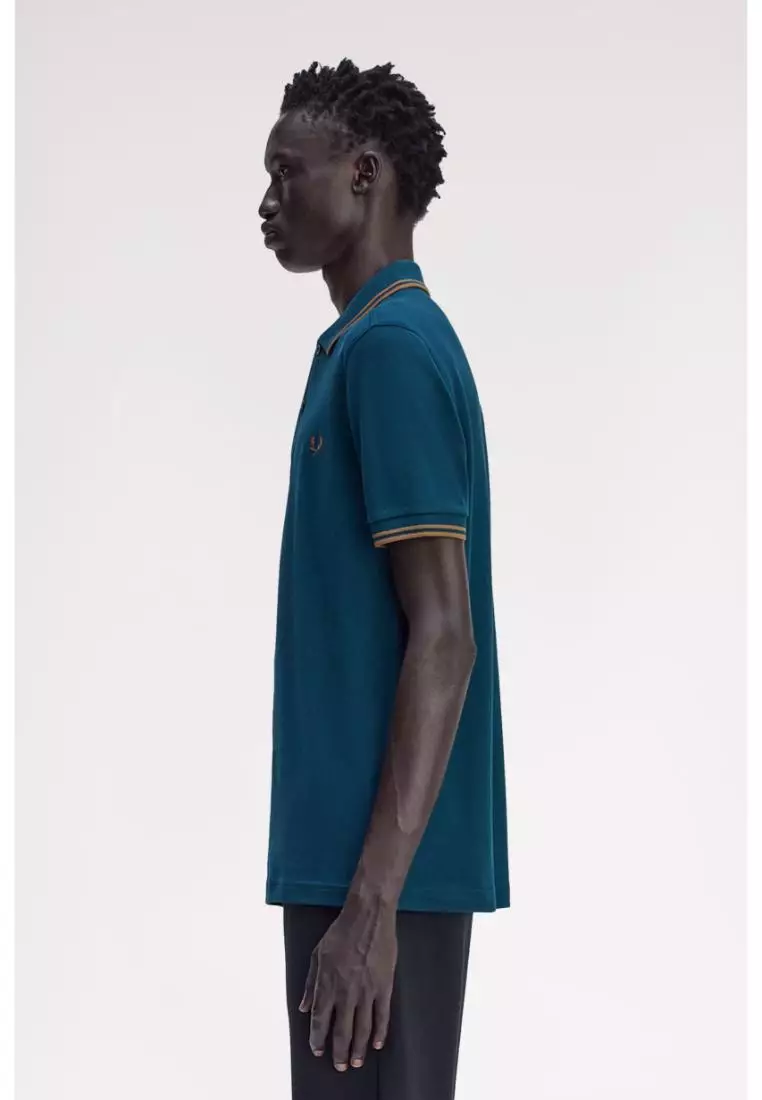 Fred Perry M3600 Twin Tipped Fred Perry Shirt (Dark Petrol / Shaded Stone / Shaded Stone）
