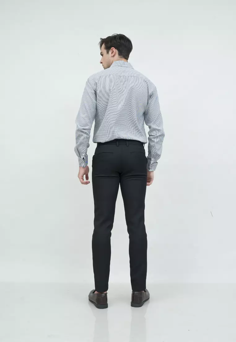 Kemeja slimfit lengan panjang pria kerja Hitam Houndstooth houseofcuff