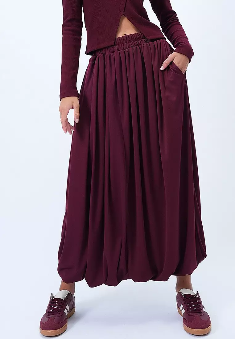 Pockets Detail Midi Bubble Skirt