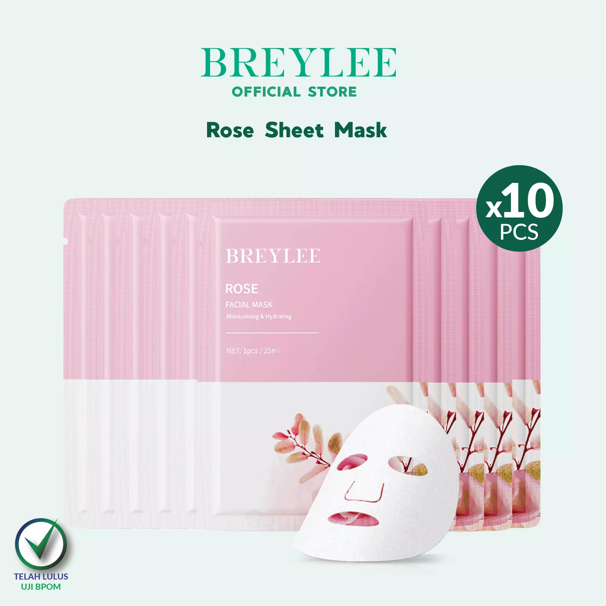 BREYLEE Sheet Mask Rose Hydrating - Menyegarkan & Melembabkan (10pcs)