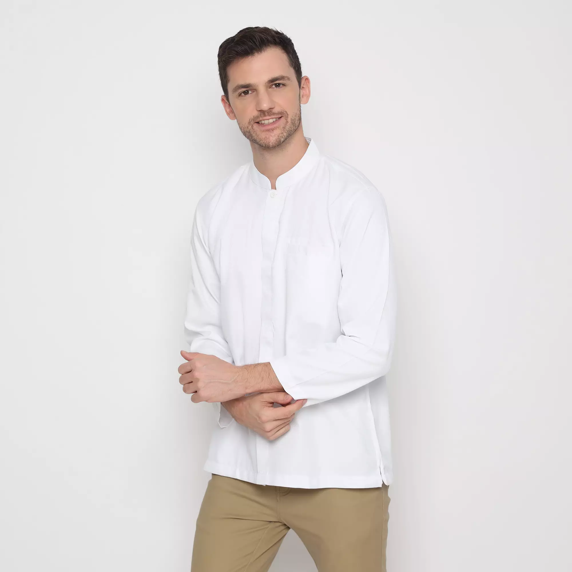 Platini Kemeja Koko Pria Lengan Panjang Katun Putih 961241