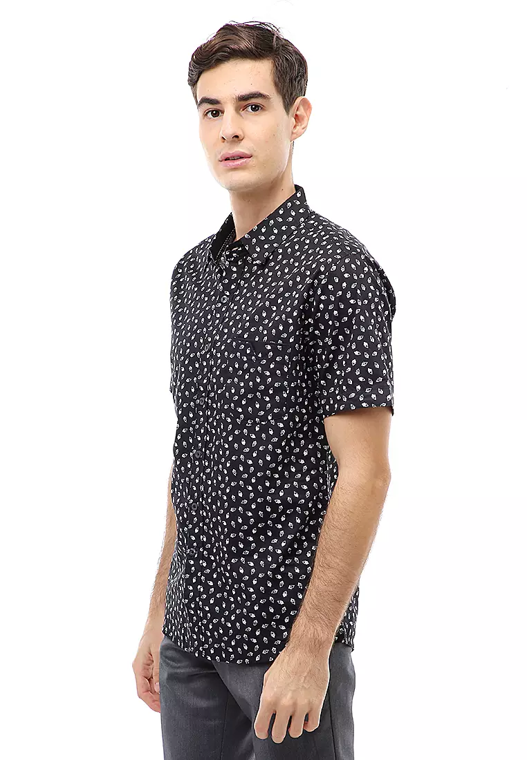 Dwan Atasan Kasual Kemeja Slim Fit Pria Lengan Pendek Simple Material Cotton ORIGINAL - Black