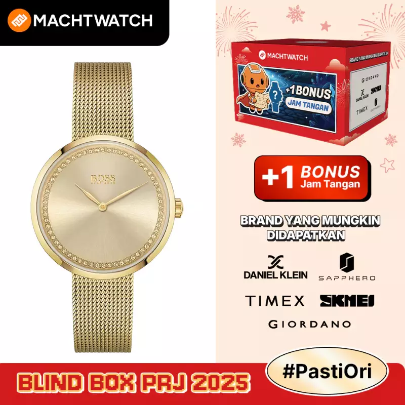 Jam Tangan Wanita Hugo Boss Praise 1502547 Ladies Gold Dial Gold Mesh Strap