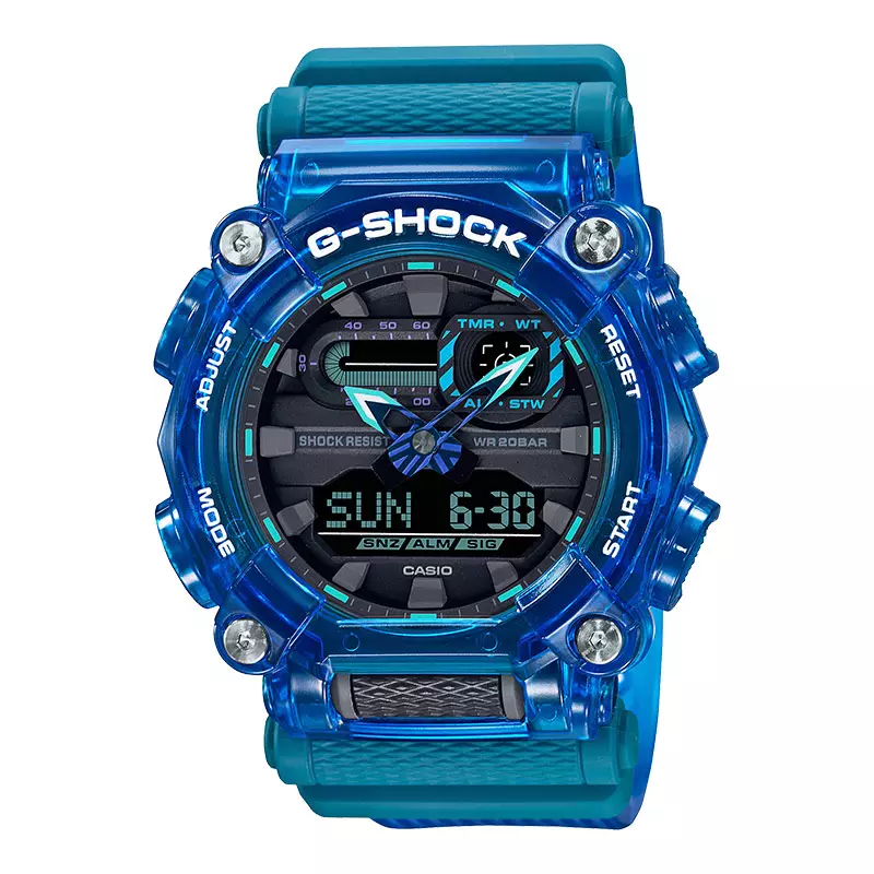 Jam Tangan Pria Casio G-Shock GA-900SKL-2ADR Sound Wave Series Digital Analog Dial Blue Translucent Resin Band