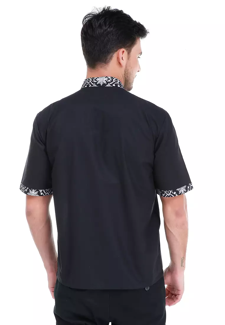 Dwan Kemeja Batik Pria Classy Atasan Formal Shortsleeve Shirt Material Cotton ORIGINAL - Black