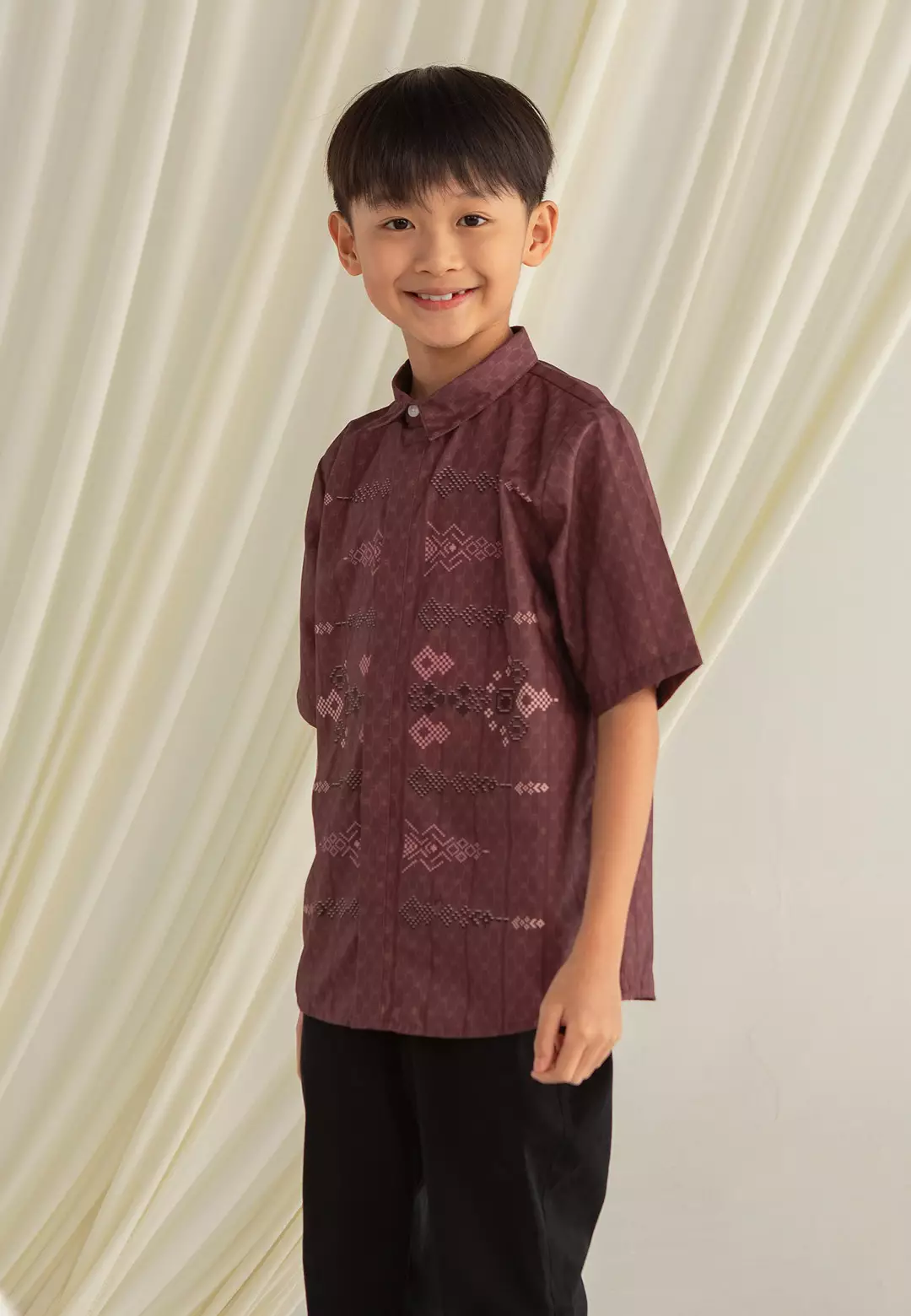 HijabChic Rumi Koko Boy Maroon - Baju Lebaran Anak Laki-Laki Koko Motif Geometris