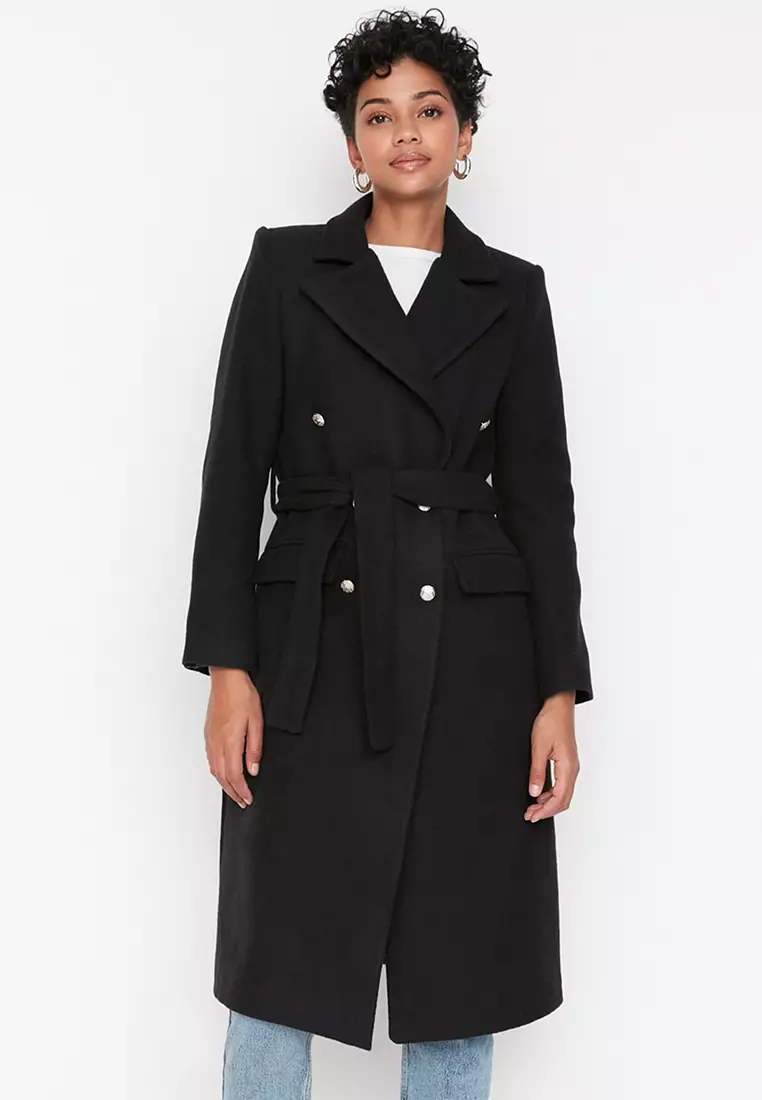 Belt and Button Close Stamp Coat